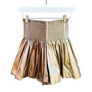 QUEEN OF SPARKLES Two Tone Gold Bronze High Waisted Flutter Shorts Medium M
